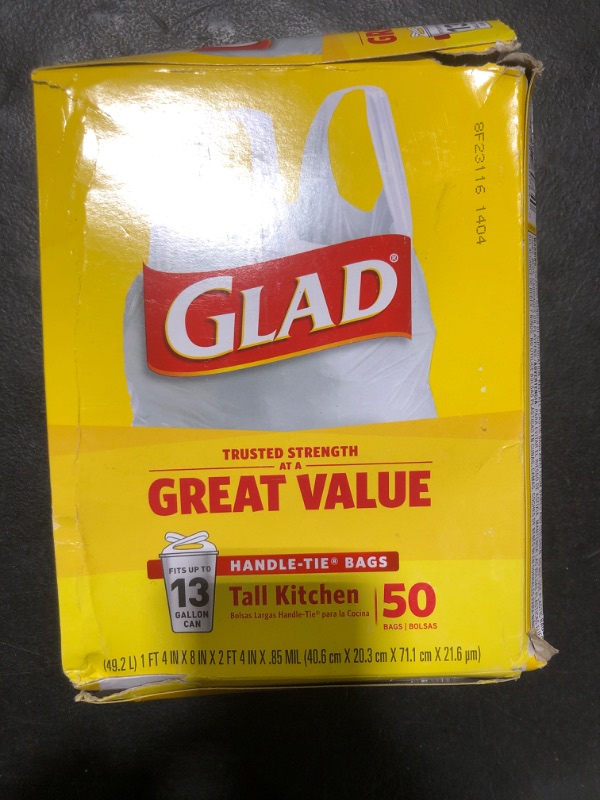Photo 2 of Glad 13 Gal. Tall Kitchen Handle-Tie Bags 50 ct (Pack of 4)
