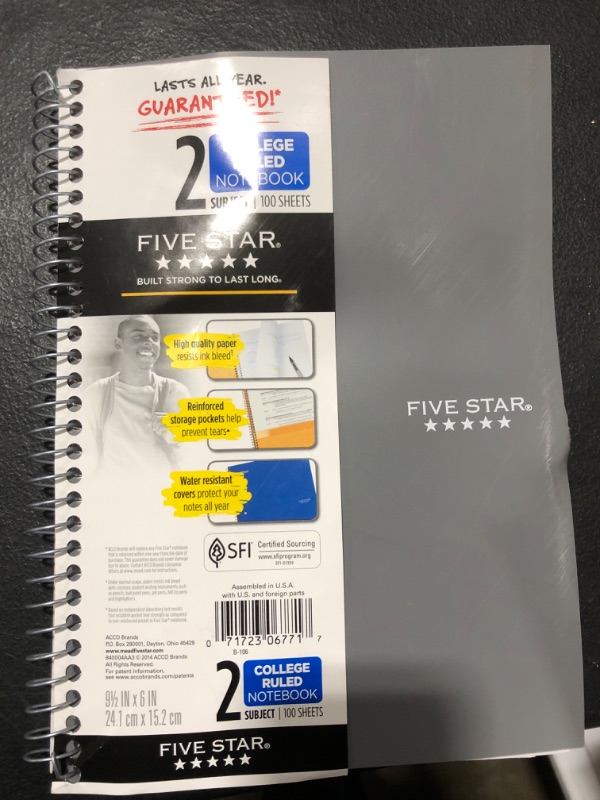 Photo 2 of Five Star Small Spiral Notebook, 2 Subject, College Ruled Paper, 9-1/2" x 6", 100 Sheets, Gray (840004AA3)