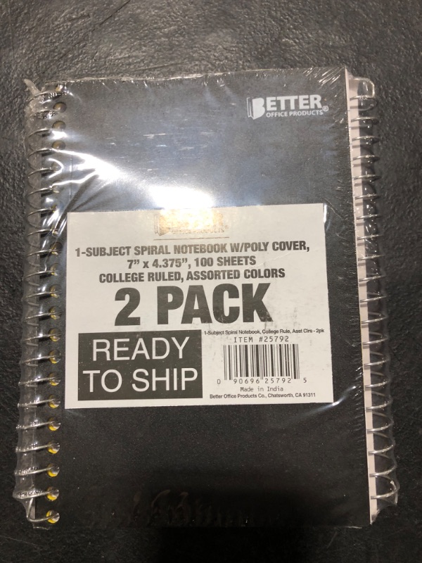 Photo 2 of Better Office Products 1 Subject Spiral Notebook, 2 Pack, Personal Small Notebooks, Poly Covers, 7 x 4.375 inch, College Rule, 100 Sheet Mini Notebooks, Black and Blue Covers