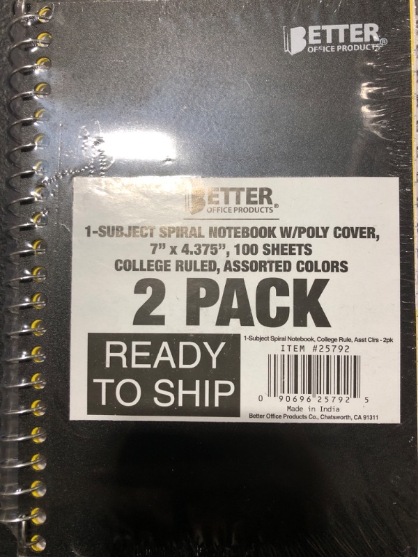 Photo 2 of Better Office Products 1 Subject Spiral Notebook, 2 Pack, Personal Small Notebooks, Poly Covers, 7 x 4.375 inch, College Rule, 100 Sheet Mini Notebooks, Black and Blue Covers