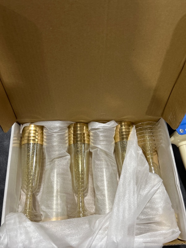 Photo 2 of WDF 36Pack Gold Plastic Champagne Flutes - 6oz Gold Glitter Champagne Flutes Disposable - Champagne Flutes Plastic Perfect for Party/Wedding/Thanksgiving