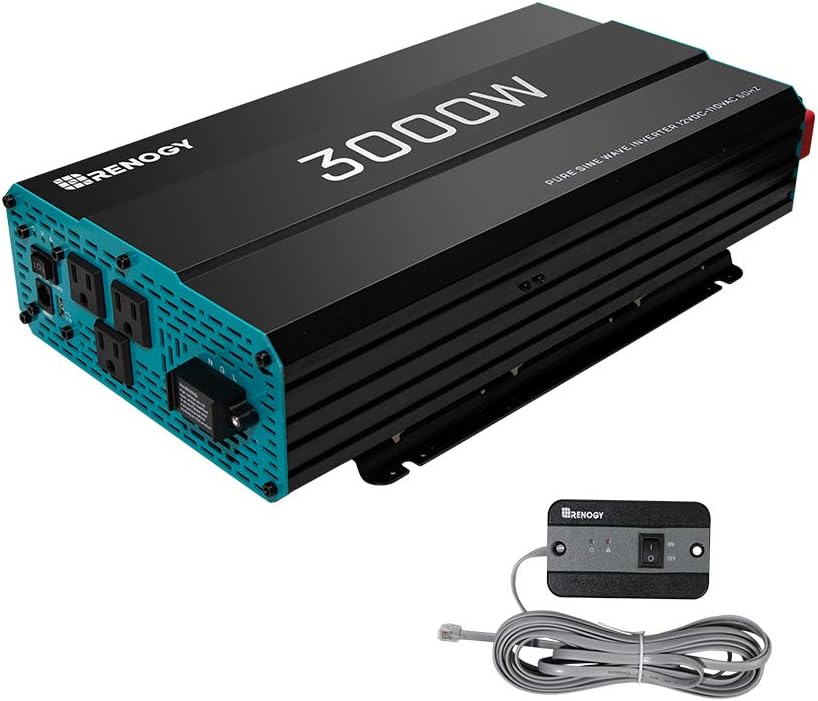 Photo 1 of ***PARTS ONLY NOT FUNCTIONAL***Renogy 3000W Pure Sine Wave Inverter 12V DC to 120V AC Converter & 2PCS 100 Watt Solar Panels 12 Volt Monocrystalline, High-Efficiency Module PV Power Charger, 2-Pack Compact Design Converter + Charger, 2-Pack 3000W