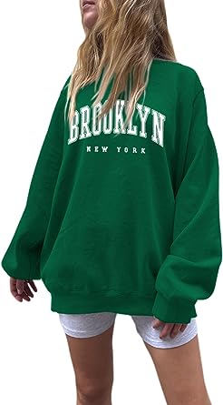 Photo 1 of Aoysky Women Oversized Sweatshirt Drop Shoulder BROOKLYN NEW YORK Print Lightweight Pullover Jumper Tops