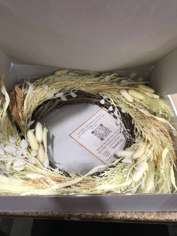 Photo 2 of KOWARI Pampas Wreath 24 inch Artificial Pampas Grass Wreath for Front Door, Home Decoration, Boho Wreath or Summer Wreath for Front Door. Decorative Handmade Yellow Wreath Hanging Outside Year Round