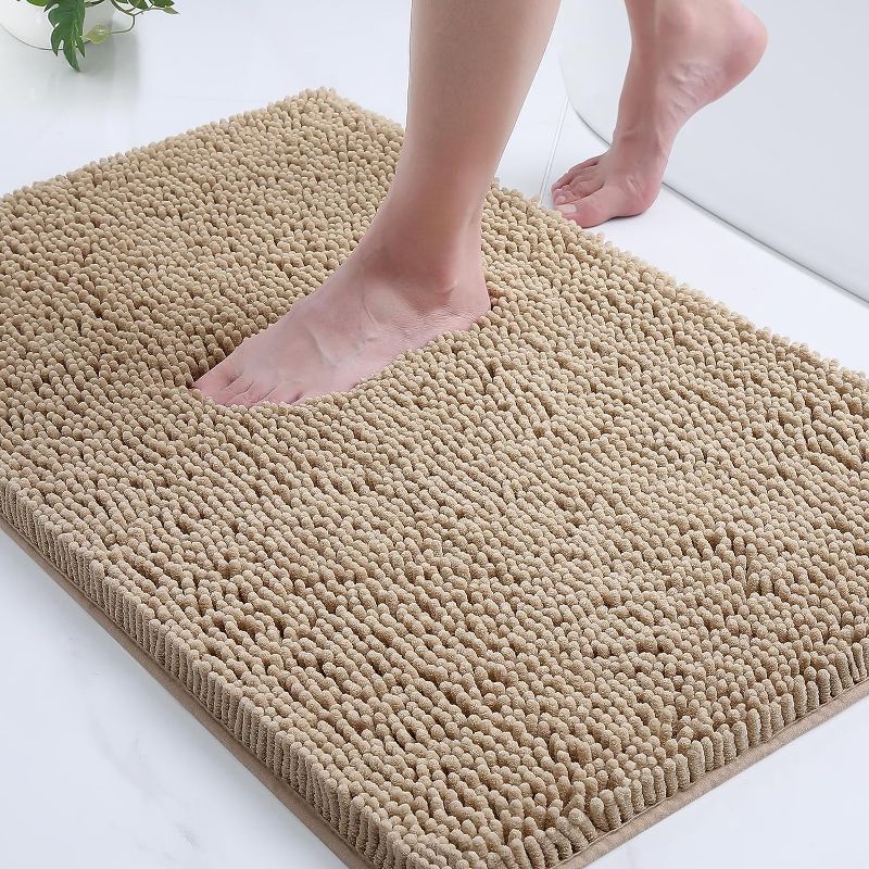 Photo 1 of  Luxury Chenille Bath Rug, Extra Soft and Absorbent Shaggy Bathroom Mat Rugs, Machine Washable, Non-Slip Plush Carpet Runner for Tub, Shower, and Bath Room( 29*30 , Beige)