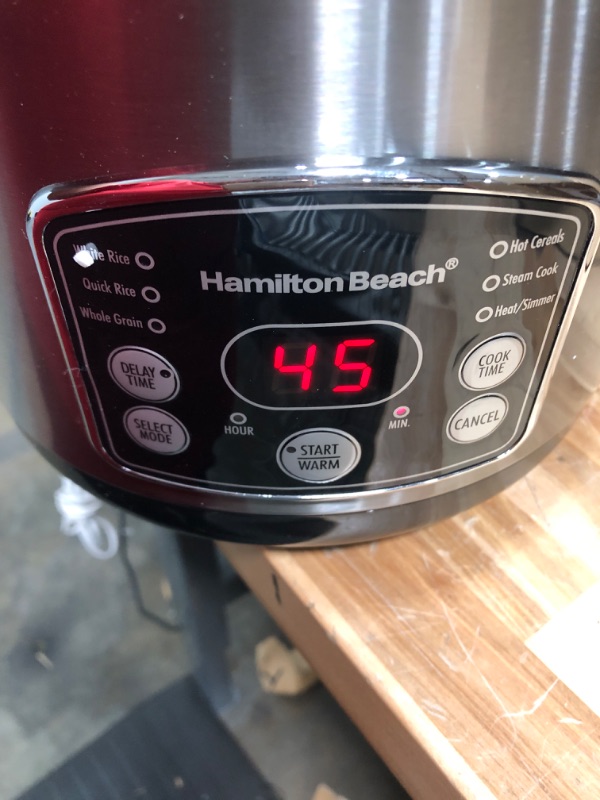 Photo 4 of ***DENTED ON BACK SEE PHOTOS***

Hamilton Beach Digital Programmable Rice Cooker & Food Steamer, 14 Cups Cooked (7 Uncooked) With Steam & Rinse Basket, Stainless Steel (37548) 14 Cups Cooked (7 Uncooked) Rice Cooker