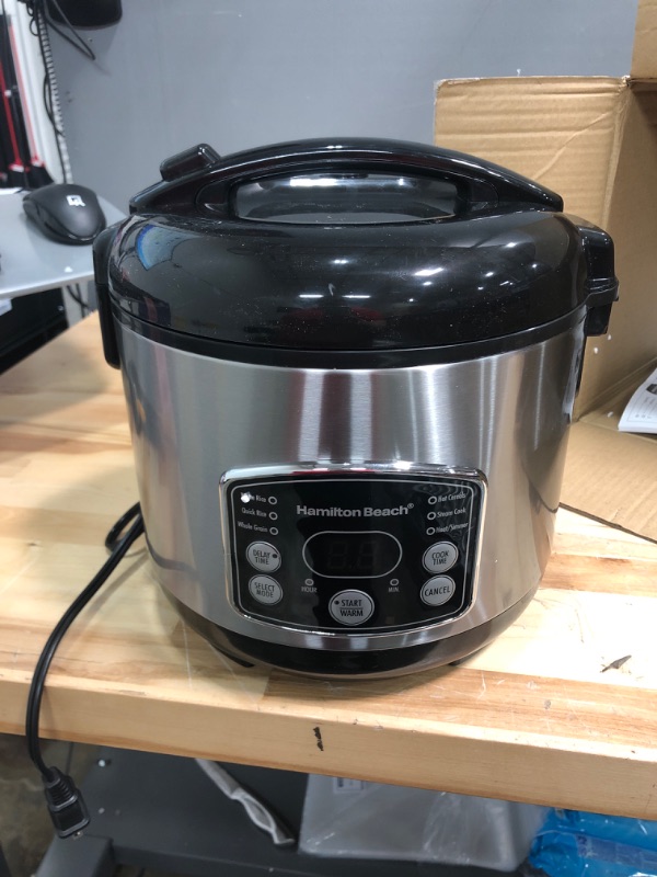 Photo 5 of ***DENTED ON BACK SEE PHOTOS***

Hamilton Beach Digital Programmable Rice Cooker & Food Steamer, 14 Cups Cooked (7 Uncooked) With Steam & Rinse Basket, Stainless Steel (37548) 14 Cups Cooked (7 Uncooked) Rice Cooker