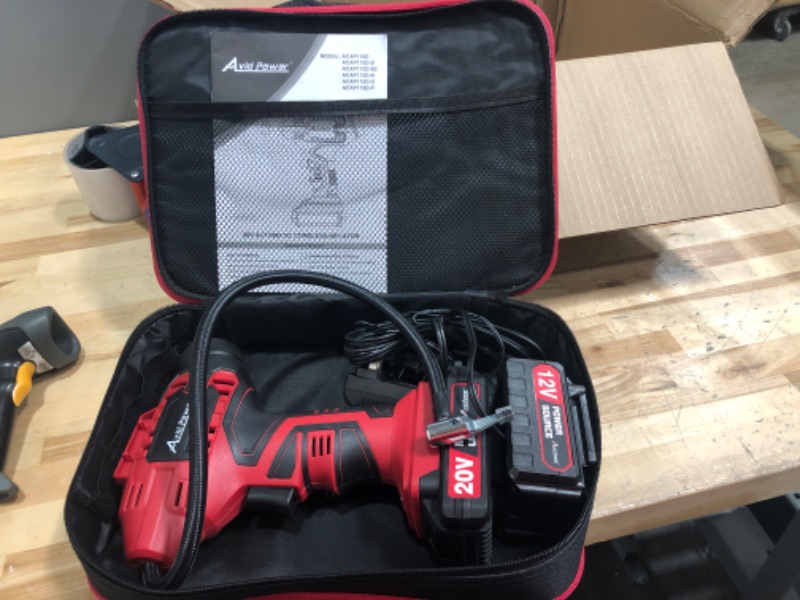 Photo 1 of *TESTED NEW* AVID POWER Tire Inflator Air Compressor, 20V Cordless Car Tire Pump with Rechargeable Li-ion Battery, 12V Car Power Adapter, Digital Pressure Gauge 1-Red