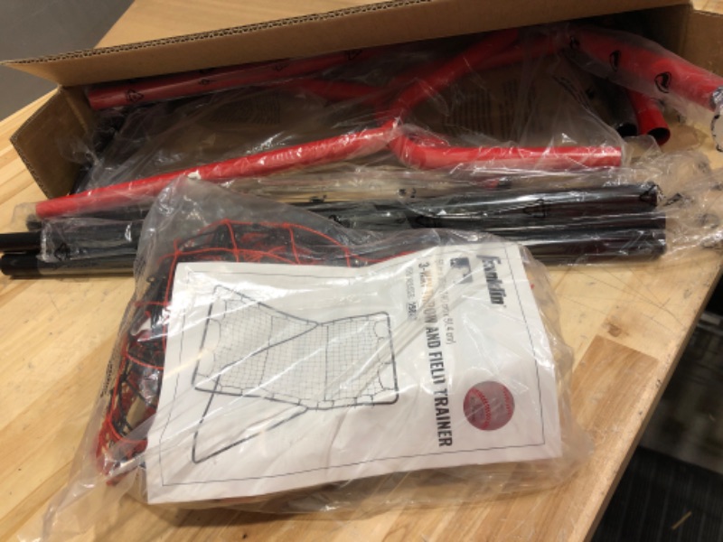 Photo 1 of  OPEN BOX  MISSING HARDWARE

Franklin Sports Baseball Rebounder Net - 3-Way Baseball + Softball Pitchback Net + Fielding Trainer - Bounce Back Net for Fielding + Throwing Practice