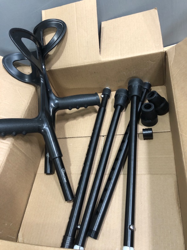 Photo 2 of ***NEW OPEN BOX MAY BE MISSING HARDWARE**1015422072
**

BeneCane Forearm Canes Lightweight Arm Crutch Adjustable Ergonomic Comfortable on Wrist Non Skid Rubber Tips Black(1 pair )