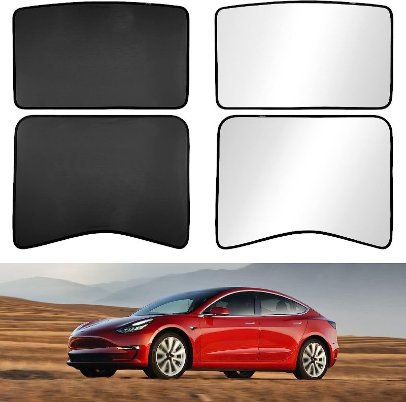 Photo 1 of CYBERBEANS Glass Roof Sunshade for Tesla Model 3 Accessories 2016-2023,No Sag Foldable Sunroof Shade Heat Insulation Cover Top Window UV Sun Blocking Heat Shade For Model 3 2-in-1 design