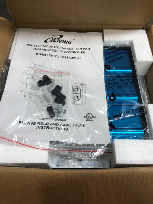 Photo 6 of **** NEW OPEN BOX****
iLiving 10'' Wall Mounted Shutter Exhaust Fan, Automatic Shutter, 820 CFM, 1200 SQF Coverage Area Silver (ILG8SF10V-ST) & 12'' Shutter Exhaust Fan with Thermospeed(TM) controller, 960 CFM, Silver Fan with Control + Fan 960 CFM, Silve