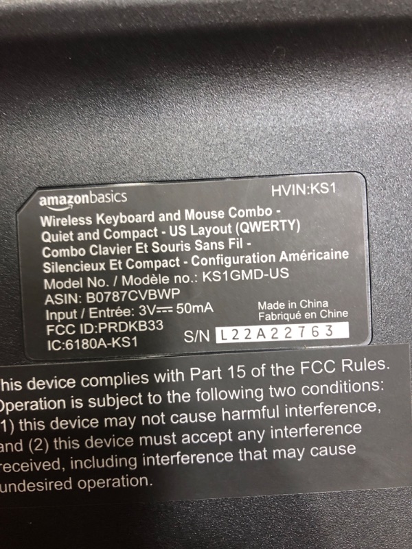 Photo 5 of ***USED BUT LIKE NEW***
Amazon Basics Wireless Computer Keyboard and Mouse Combo - Quiet and Compact - US Layout (QWERTY)