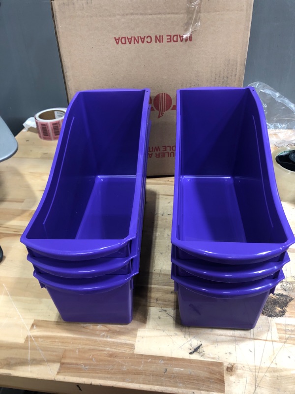 Photo 2 of ***NEW***
Storex Large Book Bin, Interlocking Plastic Organizer for Home, Office and Classroom, Purple, 6-Pack (71103U06C) Purple 6-Pack Large