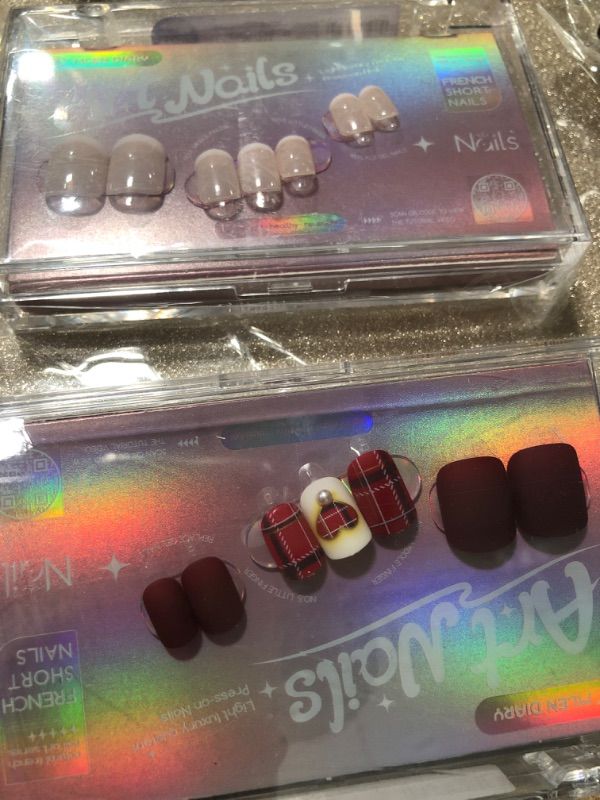 Photo 1 of 2 Press on Nails Short, 30Pcs Square Fake Nail Tips Acrylic Keratin Nails Full Cover Press On Nails For Diy Nail Art by Mlen Dair A10-Tycoon Princess