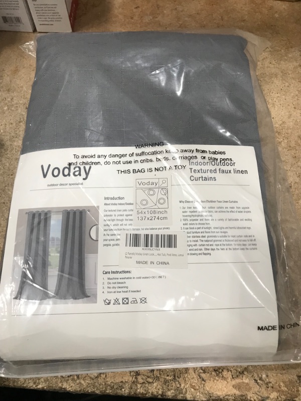 Photo 2 of (2 Panels)Voday Extra Wide Linen Look Waterproof Outdoor Curtains for Patio 84 X 84 Inch - Rustproof Grommet Heat Blocking Home Curtain - Room Divider Curtains for Sliding Door, Lanai, Garden, Cabana Dull Gray 84"W x 84"L