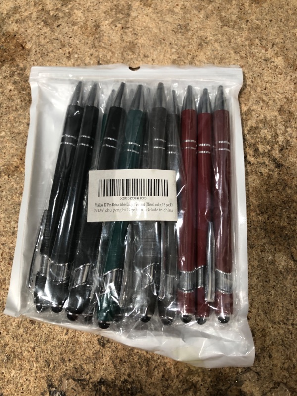 Photo 2 of Weibo 12 Pcs Retractable Ballpoint Pen with Stylus Tip, Medium Point, 1.0 mm Black Ink Metal Pen 2 in 1 Stylus Ballpoint Pen for Touch Screens (Mixed color,12 pack)