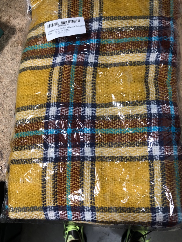 Photo 1 of Mustard Plaid Blanket Scarf, Plaid Shawl, Tartan Scarf, Oversized Scarf