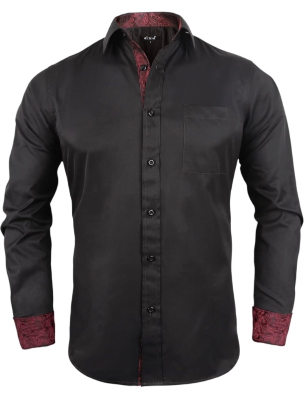 Photo 1 of Alizeal Men's Business Slim Fit Dress Shirt Long Sleeve Patchwork Button-Down Shirt L