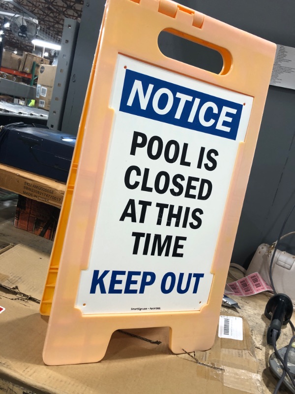 Photo 2 of SmartSign 25 x 12 inch “Notice - Pool Is Closed At This Time, Keep Out” Two-Sided Folding Floor Sign, Digitally Printed Polypropylene Plastic, Multicolor