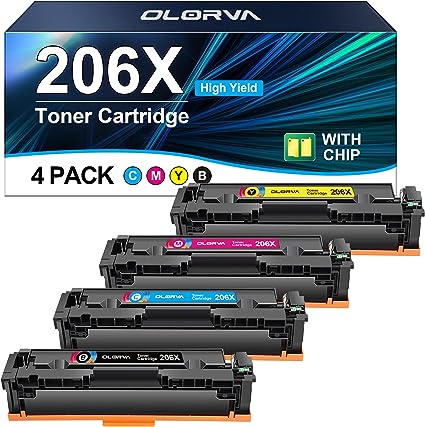 Photo 1 of 206X Toner Cartridges 4 Pack High Yield 206A | Works with HP Color Laserjet Pro MFP M283fdw, MFP M283cdw, HP Color Laserjet Pro M255dw, Color Pro M255, Color Pro MFP M282, M283 Series | W2110X

