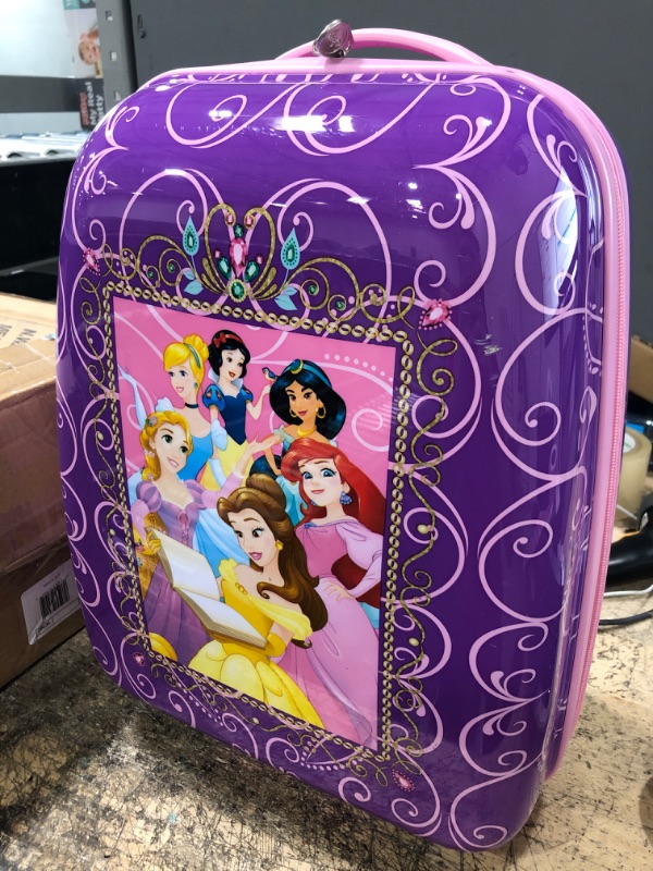 Photo 2 of American Tourister Kids' Disney Hardside Upright Luggage, , Wheel,Zippered Divider,Telescopic Handle,Tie Down Straps,Lightweight, Princess 2, 16"
