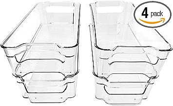Photo 1 of (4 Pack) Pantry and Refrigerator Organizer Bins for Kitchen and Cabinet Storage | Stackable Food Bins with Handles | BPA FREE Fridge and Freezer Containers | Clear
