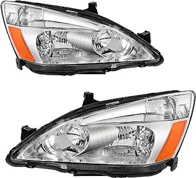 Photo 1 of AUTOSAVER88 Headlight Assembly Compatible with 03 04 05 06 07 Accord OE Headlamp Replacement Chrome Housing Clear Lens
