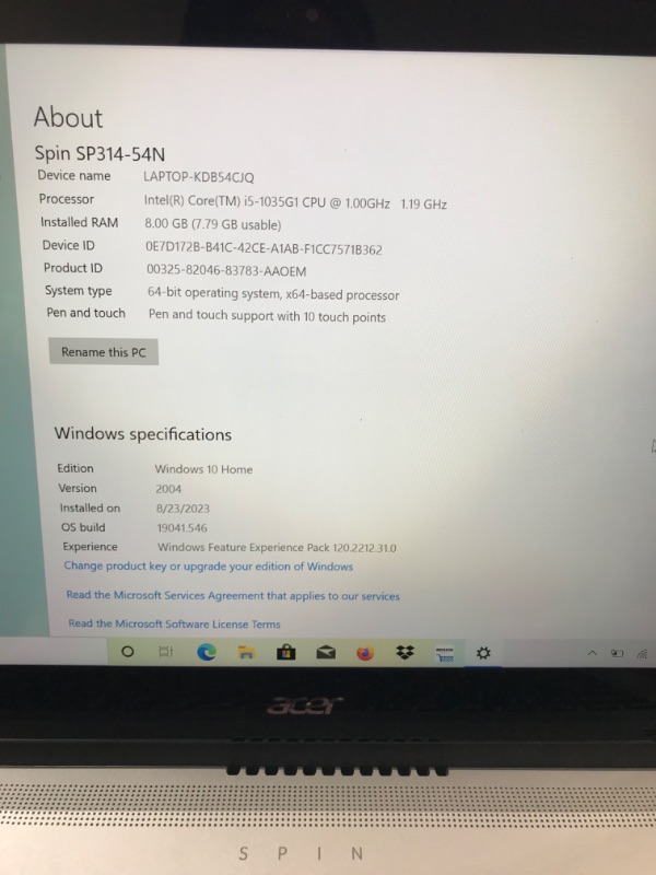 Photo 4 of acer Spin 3 14" Laptop - 10th Gen Intel Core i5-1035G1 14" Widescreen IPS LED-Backlit FHD (1920 x 1080) Display 8 GB RAM 256 GB SSD SP314-54N-58Q7
