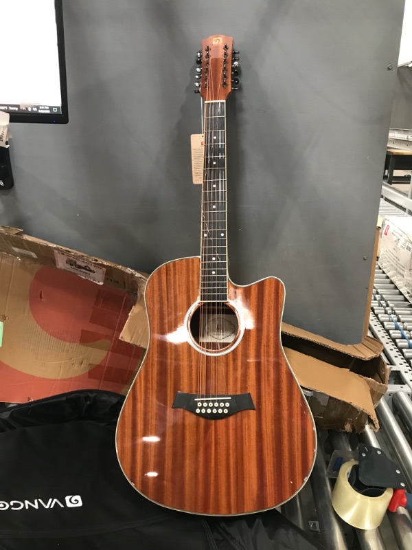 Photo 2 of Vangoa 12 String Guitar, Acoustic-electric Dreadnought Cutaway Guitar Bundle, Sapele Body, Natural, Gloss(VA21CE NT12) Sapele Top