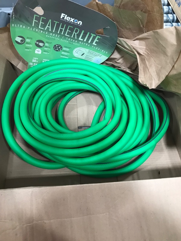 Photo 2 of *ONE END IS CUT**Flexon Featherlite 5/8 x 50 Flexible Garden Hose, 50 ft, Green
