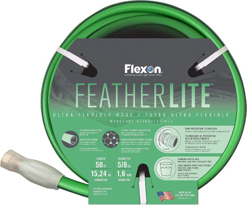 Photo 1 of *ONE END IS CUT**Flexon Featherlite 5/8 x 50 Flexible Garden Hose, 50 ft, Green
