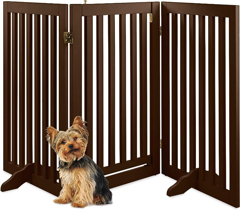 Photo 1 of 
Best Choice Products 31.5in 3-Panel Freestanding Wooden Pet Gate w/Walk Through Door, Adjustable Pen, Support Feet - Espresso
