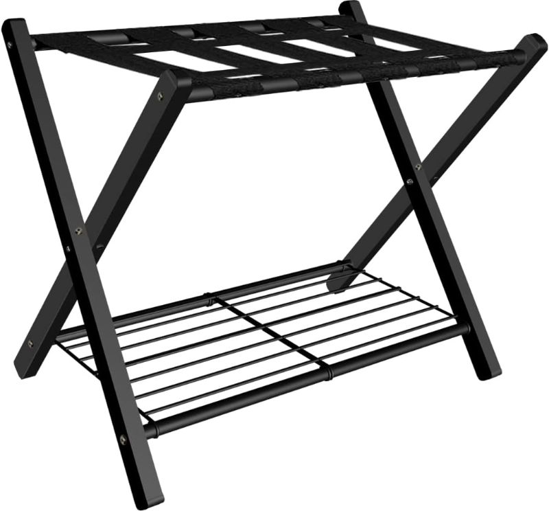 Photo 1 of mocomax 1 Pack Folding Luggage Rack for Guest Room, Foldable Suitcase Stand Holder with Metal Storage Shelf for Bedroom, Living Room, Hotel Essentials,...
