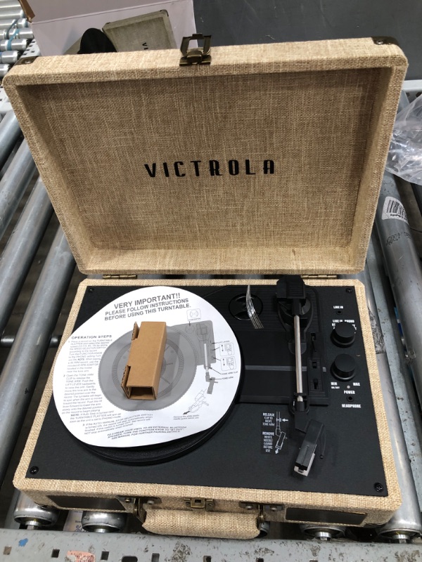 Photo 2 of Victrola Journey+ Signature Turntable Record Player - 33-1/3, 45 & 78 RPM Suitcase Vinyl Record Player, Bluetooth Connectivity & Built-in Speakers, Stereo RCA Output, Linen Finish, Cream