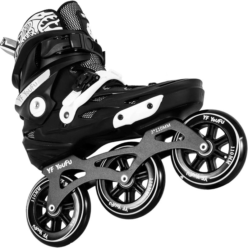 Photo 1 of Inline Skates for Men Women, Inline Roller Skate Blades for Adult, 3 Wheels 110mm Professional Outdoor Fitness Inline Speed Skates, Black-White
