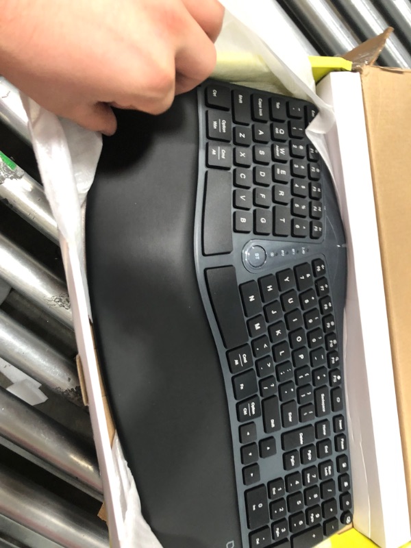 Photo 2 of Wireless Ergonomic Split Keyboard with Cushioned Palm Rest Against Carpal Tunnel, DELUX [Standard Ergo] Keyboard Series, Multi-Device Connection, Compatible with Windows, Mac OS (GM901D-White)