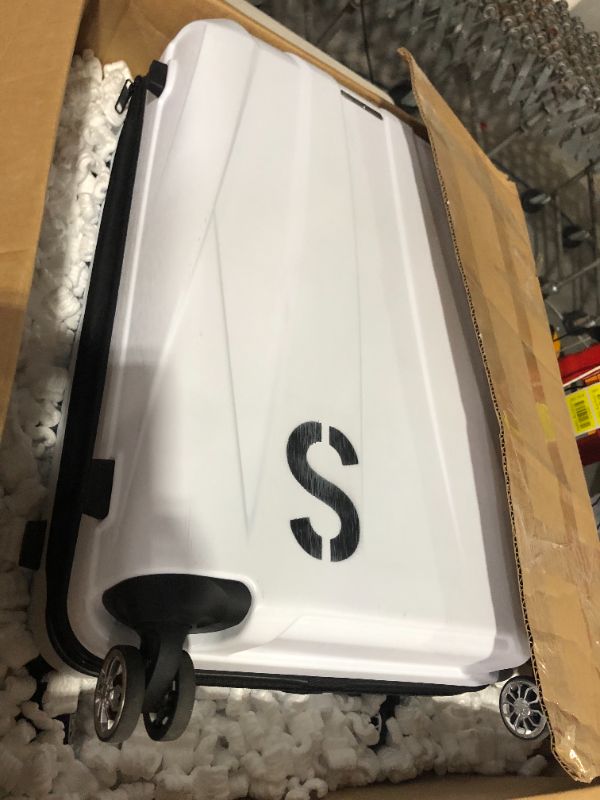 Photo 2 of **"S LETTER" DECAL ON FRONT, SEE PHOTOS** Samsonite Centric 2 Hardside Expandable Luggage with Spinners, White, Medium Checked-Medium 24-Inch Snow White