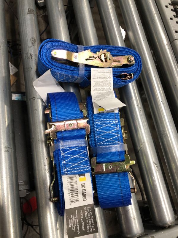 Photo 2 of 3 Pack "2"" x 20' E Track Ratcheting Strap Heavy Duty Cargo TieDown, Durable Blue Polyester Tie-Down Ratchet Strap, ETrack Spring Fittings, Tie Down Motorcycles, Trailer Loads, by DC Cargo Mall"
