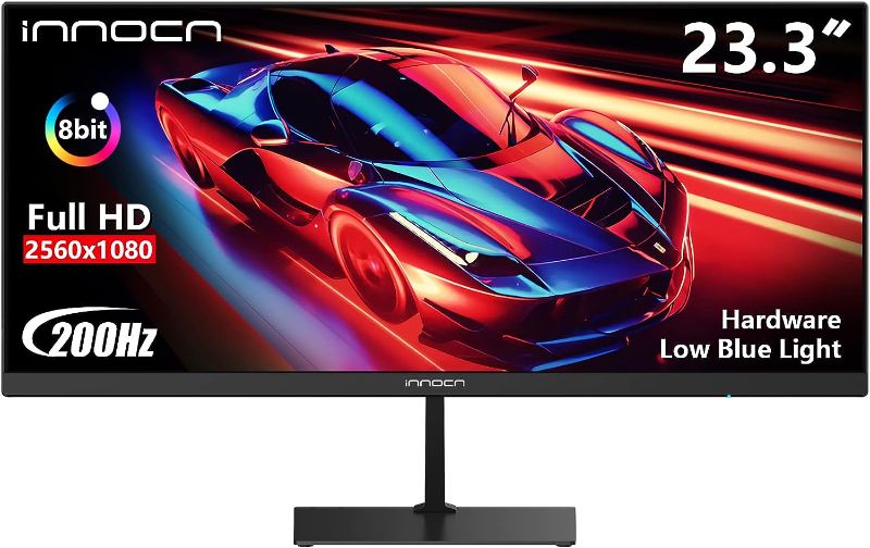 Photo 1 of INNOCN 23.3" Widescreen 21:9 Computer Gaming Monitor WFHD 2560 x 1080p 200Hz HDMI DisplayPort 4000:1 VA Monitor, Tilt Adjustable, Eye Care - 23D1M