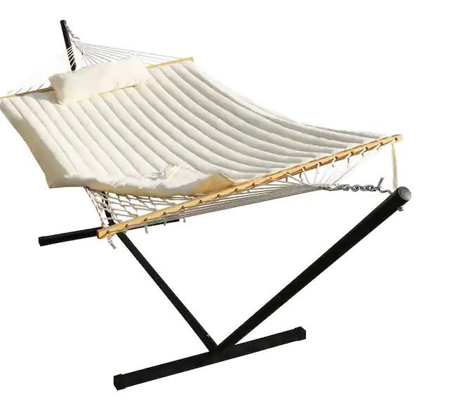 Photo 1 of * Hammock is too big for frame *
VEIKOUS 12 ft. Quilted Hammock Bed 2-Person with Detachable Pillow and Stand, White