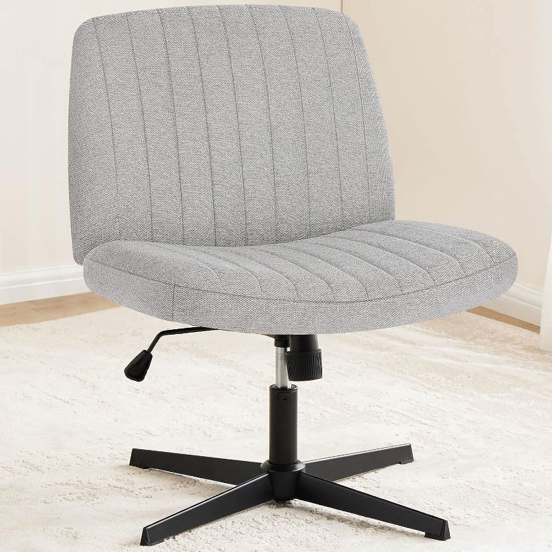 Photo 1 of OLIXIS Cross Legged Armless Wide Adjustable Swivel Padded Fabric Home Office Desk Chair No Wheels, Grey
