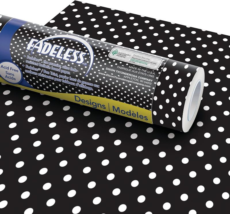 Photo 1 of 3 pk - Fadeless Bulletin Board Paper, Fade-Resistant Paper for Classroom Decor, 48” x 12’, Classic Dots-Black & White, 1 Roll
