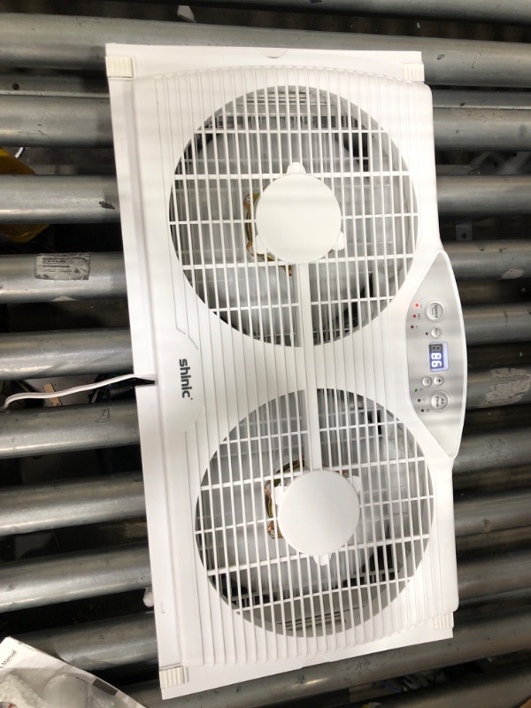 Photo 3 of shinic 9-Inch Blades Dual Window Fan, Remote Control, 3 Speeds, 3 Modes and Thermostat Control, Temp Display, 23.8"-37" Expandable Window Exhaust Fan for Smokers, Window Fans for Kitchen Bathroom BP6-9D