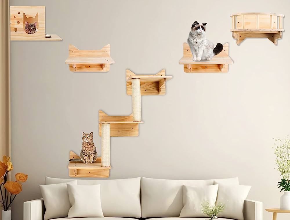 Photo 1 of Cat Wall Shelves, Cat Wall Furniture Set, Cat Shelves and Perches for Wall, Cat Climbing Shelf Playground Set, Cat Scratching Post with 3 Steps Wall Shelf for Indoor Wall Mounted Cat Condos House