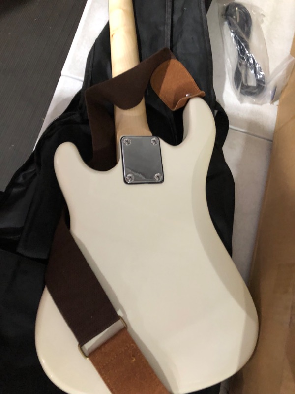 Photo 3 of ** SEE NOTES**SIMILAR TO STOCK PHOTO** 
WHITE Mini Bass Guitar with starter kit 3/4 size for Children beginners Short Scale 4 string 36 inch (White/Cream)