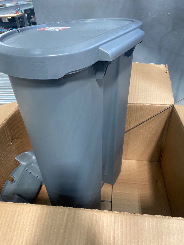 Photo 1 of Curver Deco 13 Gallon Step-On Trash Can and Recycle Bin with Lid for Kitchen Waste, Silver