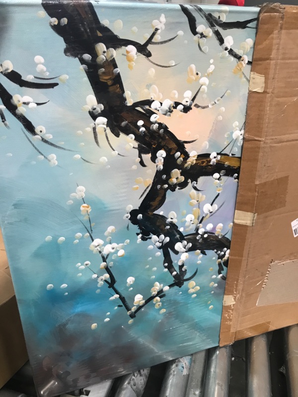 Photo 2 of Hand Painted Plum Blossom Wall Art Flower Oil Painting on Canvas Cherry Blossom #6 48 x 24 inch