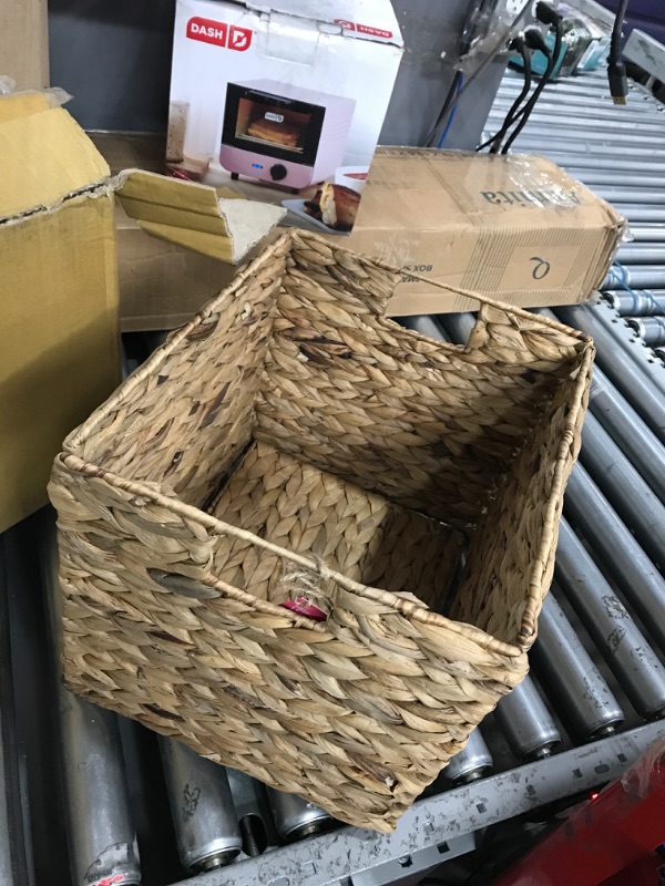 Photo 2 of 3 Decorative Hand-Woven Small Water Hyacinth Wicker Storage Basket, 13x11x11 Perfect for Shelving Units 3-Pack 13x11x11