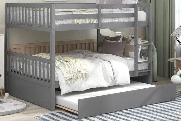 Photo 1 of *INCOMPLETE BOX 2 OF 2*- Grey Full Bunk Bed with Trundle, Ladder and Safety Rails, Convertible to 2-Full Size Platform Bed